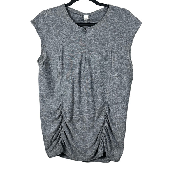 Athleta Large Gray Ruched‎ Cap Sleeve Quarter Zip with Back Pocket - Picture 1 of 6
